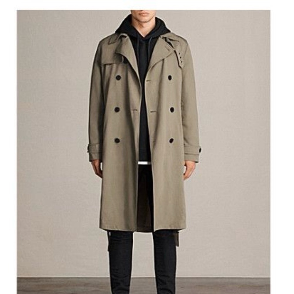 All Saints Men's 40 Large Siren Mac Twill Trench Coat Sage Green